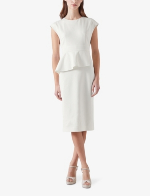 Shop Lk Bennett Mia Peplum Stretch-woven Midi Dress In Cre-ivory