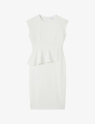 Shop Lk Bennett Mia Peplum Stretch-woven Midi Dress In Cre-ivory