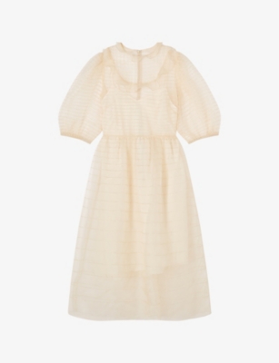 Lk Bennett Womens Cre-ecru Maddie Ruffle-trim Pintuck Silk Midi Dress In Cre-ecru