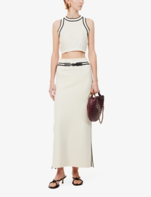 Shop Max Mara Women's Ivory Ora Split-hem Cotton-blend Maxi Skirt