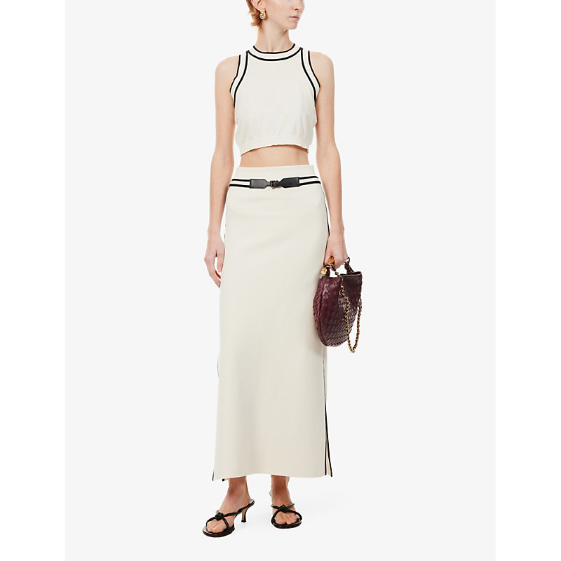 Shop Max Mara Women's Ivory Ora Split-hem Cotton-blend Maxi Skirt