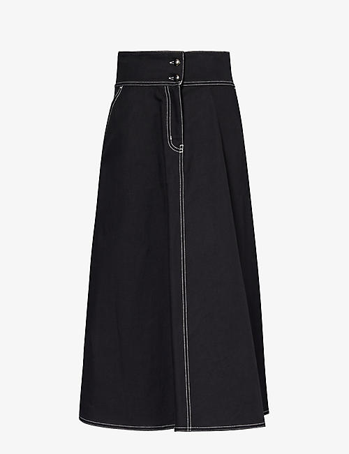 MAX MARA: Yamato high-rise cotton and linen-blend midi skirt