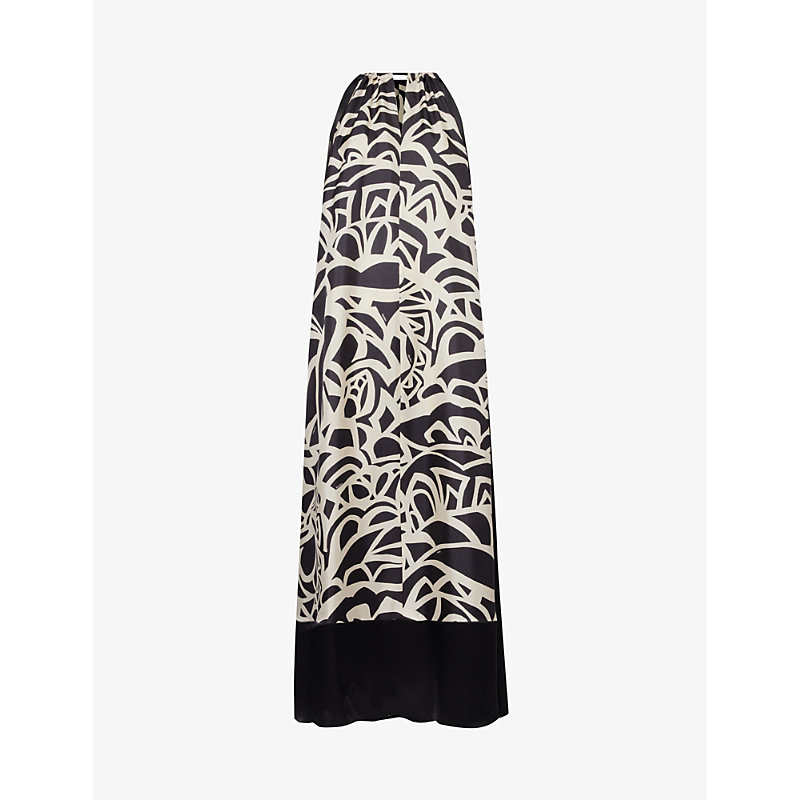 Max Mara Womens Black White Licenza Abstract-pattern Silk Maxi Dress