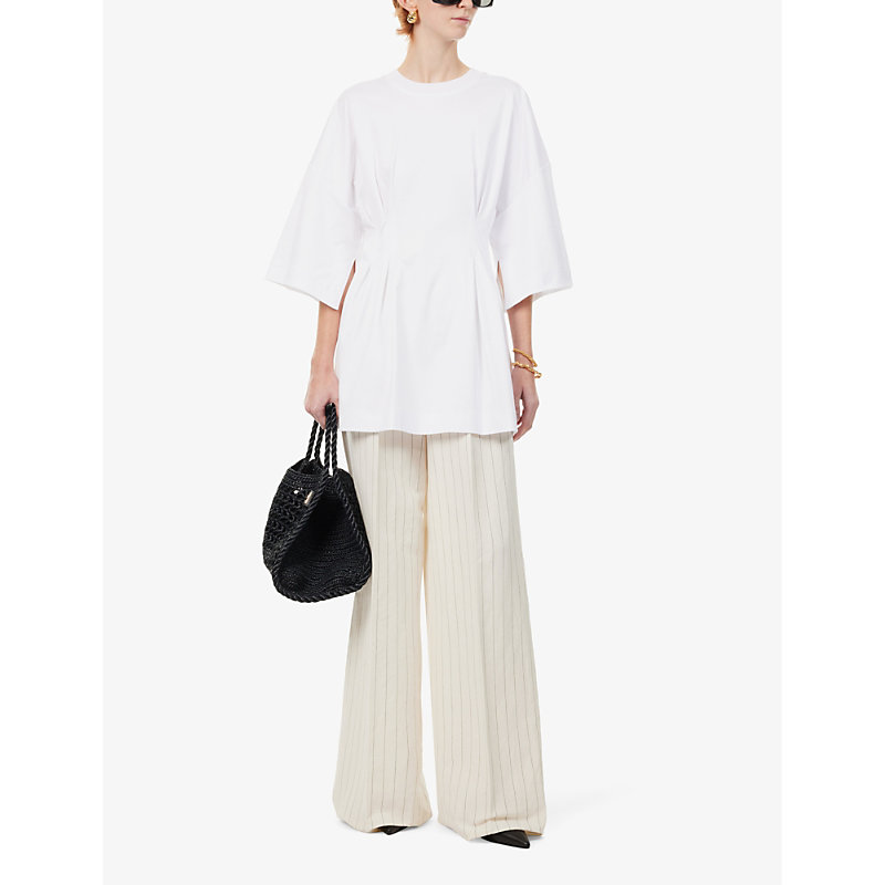 Shop Max Mara Women's White Giotto Pleated-waist Cotton-jersey Mini Dress