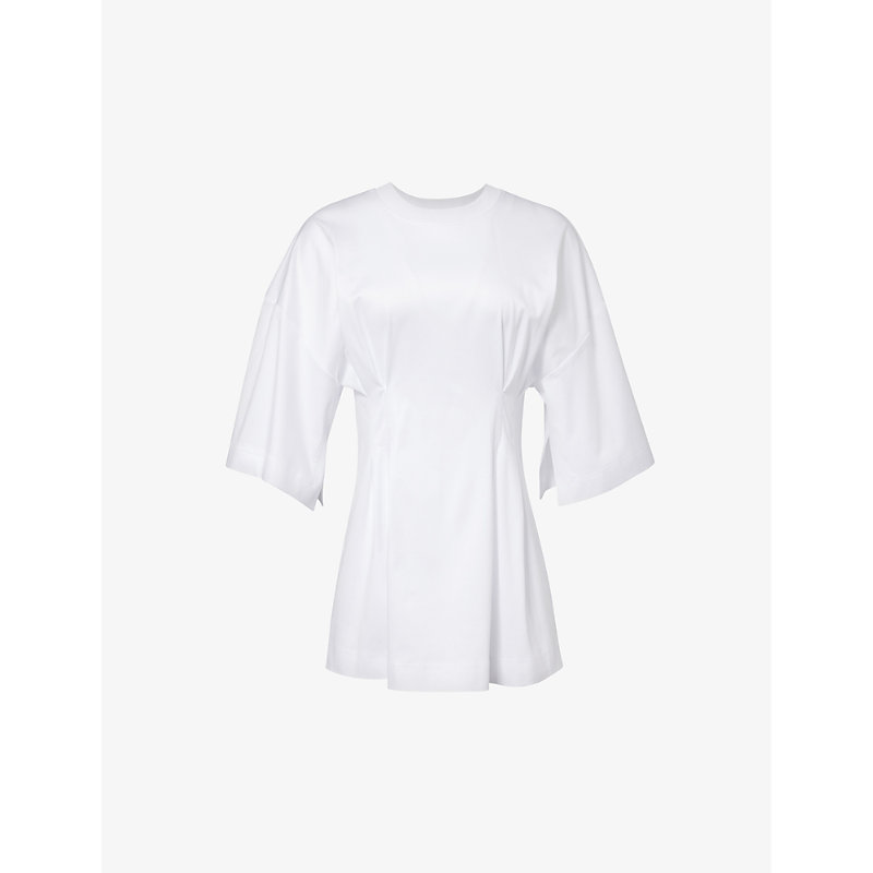 Shop Max Mara Women's White Giotto Pleated-waist Cotton-jersey Mini Dress