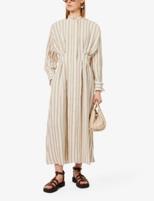 Shop Max Mara Womens White Yole Striped Linen Maxi Dress