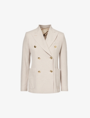Max Mara Vanadio Pique Knit Double-breasted Blazer Jacket In Beige