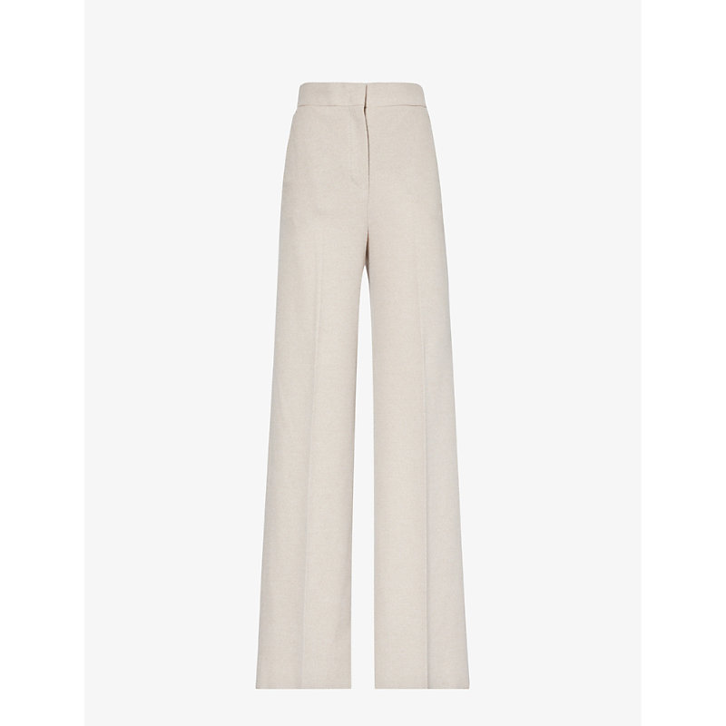 Shop Max Mara Women's Beige Giallo Wide-leg High-rise Cotton Trousers