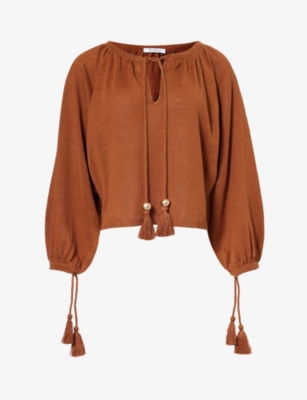Max Mara Quirite Tie Neck Sweater In Tobacco