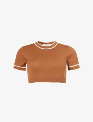 Max Mara Womens Tobacco Uscio Cropped Cotton-blend Knit Cropped Jumper