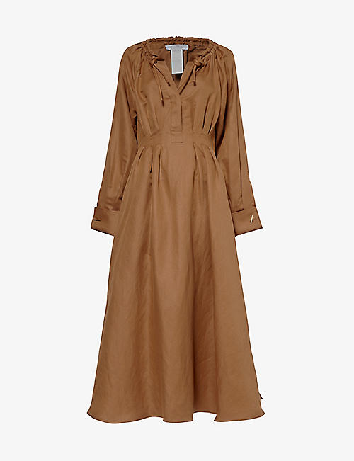 MAX MARA: Drina pleated linen and silk-blend maxi dress