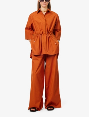 Max Mara Wide Poplin Trousers In Earth
