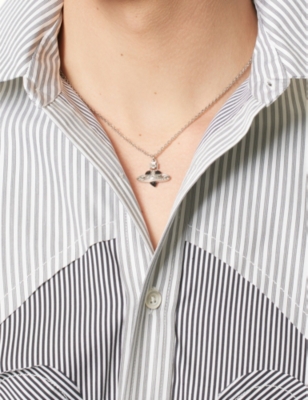 Vivienne Westwood Silver-tone Necklace With Iconic Orb Pendant In Platinum/black Dia