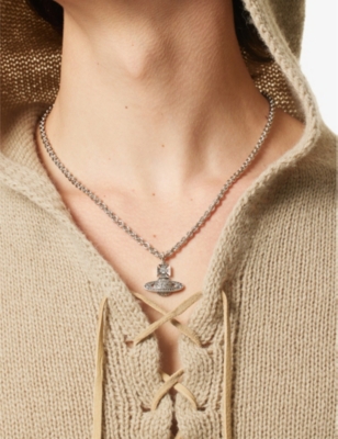 Vivienne Westwood Mens  Carmela Silver-tone Brass And Cubic Zirconia Crystal Necklace In Antique Plat/plat