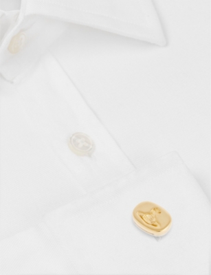 Shop Vivienne Westwood Men's Platinum/gld Denver Logo-engraved Brass Cufflinks