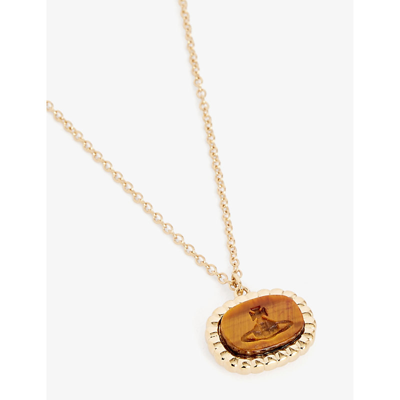 Shop Vivienne Westwood Men's Gold / Tiger Eye Gemst Denver Brass And Tiger's Eye Pendant Necklace