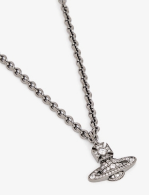Vivienne Westwood Men's Ruthenium/white Carmelo Brass And Cubic Zirconia Pendant Necklace In Ruthenium/white