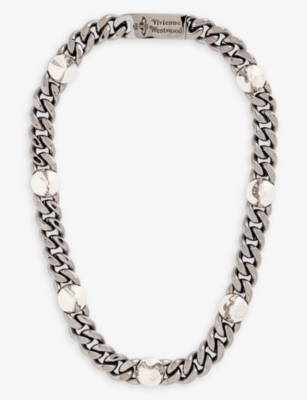 Vivienne Westwood Mens Ruth/plat/blk Elettra Stud-embellished Brass Necklace