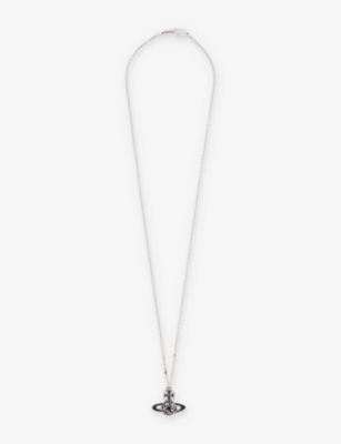 VIVIENNE WESTWOOD VIVIENNE WESTWOOD MEN'S RUTHENIUM/JET CRYS DARLENE CRYSTAL-EMBELLISHED BRASS PENDANT NECKLACE 