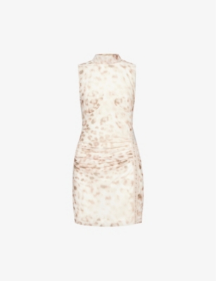Rotate Birger Christensen Leopard-print Sleeveless Mesh Mini Dress In Blurry Sl & Tarmac