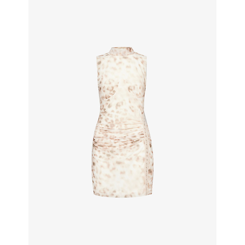 Rotate Birger Christensen Leopard-print Sleeveless Mesh Mini Dress In Blurry Sl & Tarmac