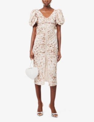 Shop Rotate Birger Christensen Women's Blurry Sl & Tarmac Leopard-print V-neck Woven Midi Dress