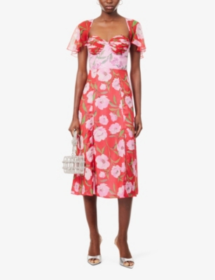 Shop Rotate Birger Christensen Women's Wildeve + Prism Pink Floral-print Sweetheart-neck Stretch Recycled