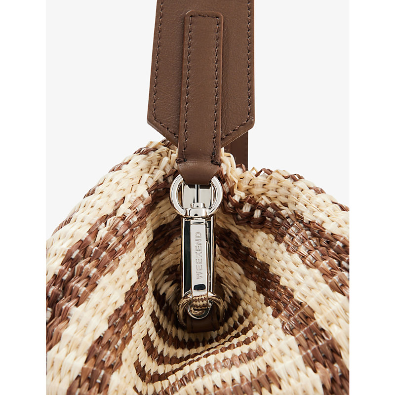 Shop Weekend Max Mara Womens Tobacco Pasticcino Medium Raffia-textured Woven-blend Clutch Bag