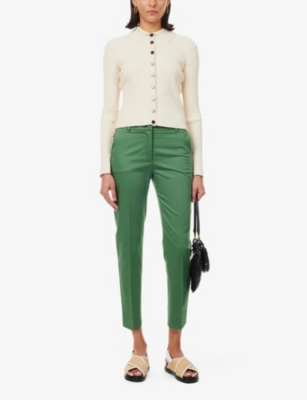 Shop Weekend Max Mara Women's Green Gineceo Tapered-leg Mid-rise Stretch-cotton Trousers