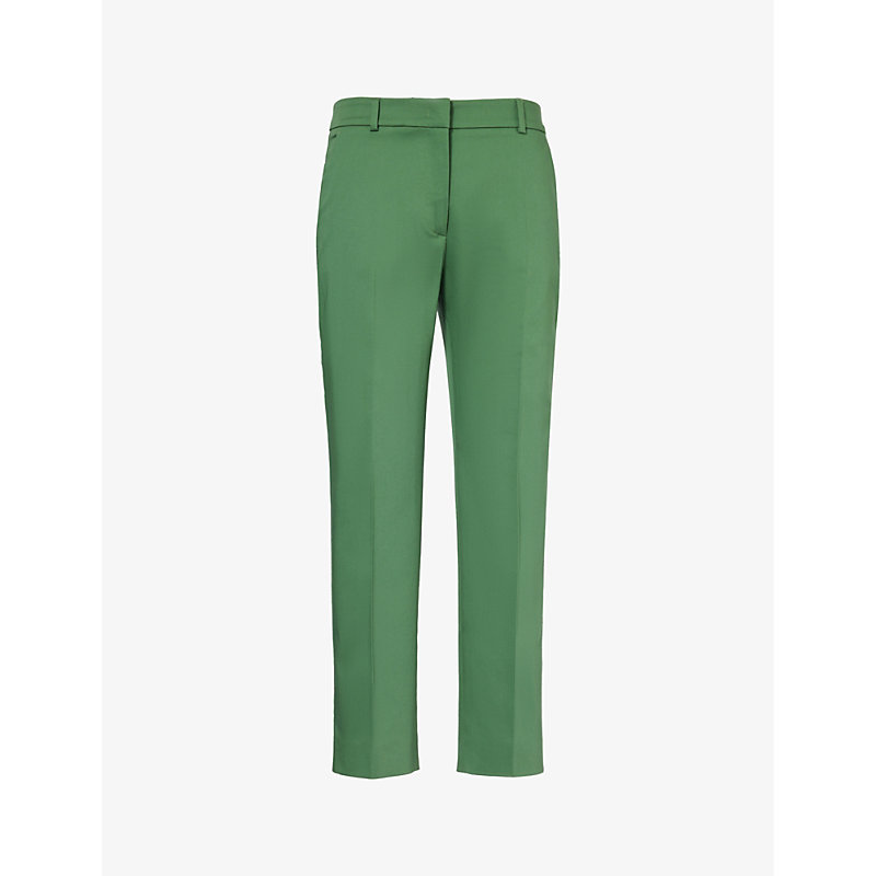 Shop Weekend Max Mara Women's Green Gineceo Tapered-leg Mid-rise Stretch-cotton Trousers