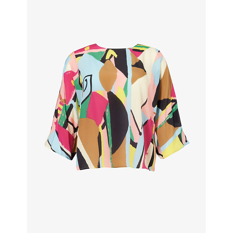 Shop Weekend Max Mara Women's Multicolour Pomposa Abstract-pattern Silk-crepe Blouse
