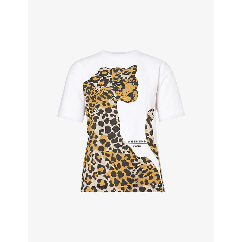 Shop Weekend Max Mara Women's White Viterbo Graphic-print Cotton-jersey T-shirt