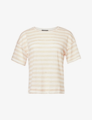Shop Weekend Max Mara Women's Ivory Falla Striped-pattern Linen T-shirt