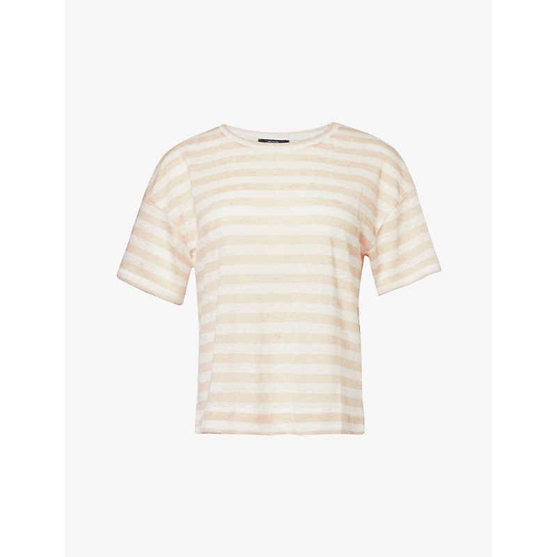 Shop Weekend Max Mara Falla Striped-pattern Linen T-shirt In Ivory