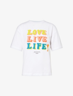 Weekend Max Mara Womens White Viterbo Graphic-pattern Cotton-jersey T-shirt In White