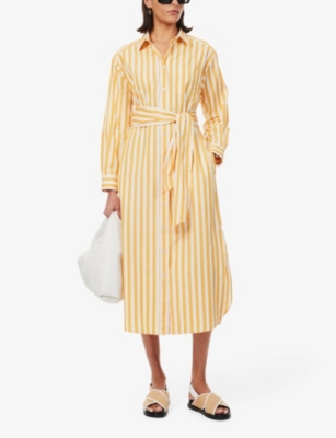 Shop Weekend Max Mara Falasco Striped Cotton-poplin Midi Dress In Ochre