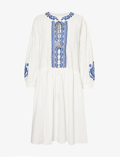 WEEKEND MAX MARA: Dirce floral-embroidery cotton-poplin midi dress