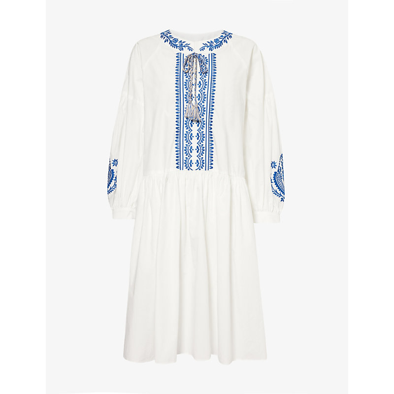 Shop Weekend Max Mara Women's White Dirce Floral-embroidery Cotton-poplin Midi Dress