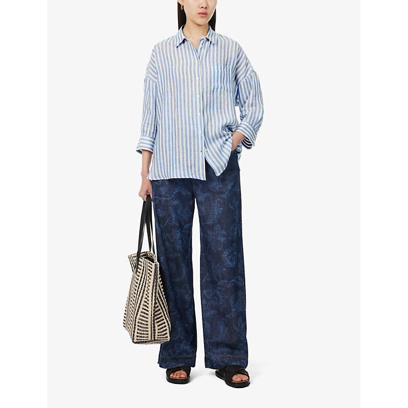 Shop Weekend Max Mara Womens Light Blue Arduino Stripe-pattern Relaxed-fit Linen Shirt