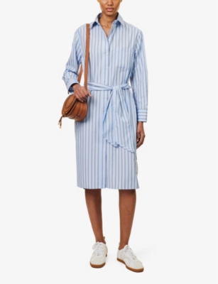 Shop Weekend Max Mara Womens Light Blue Edipo Striped Boxy-fit Cotton-poplin Midi Dress