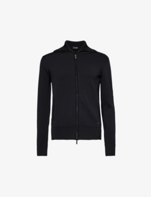 EMPORIO ARMANI: Monogram-embroidered woven-blend jacket