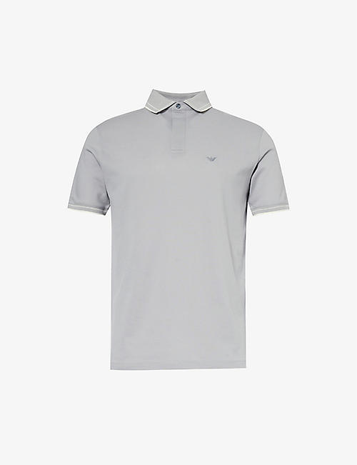EMPORIO ARMANI: Logo-embroidered cotton-jersey polo shirt