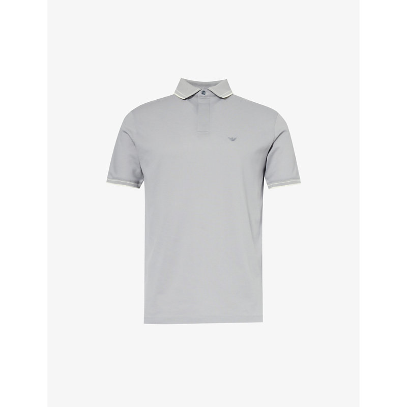 Shop Emporio Armani Men's Alloy Logo-embroidered Cotton-jersey Polo Shirt