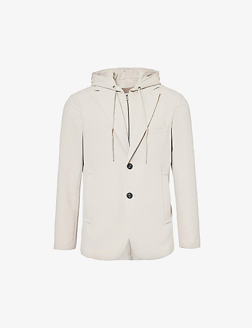 EMPORIO ARMANI: Hooded single-breasted stretch-woven jacket