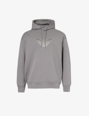 EMPORIO ARMANI: Logo-embroidered stretch cotton-blend hoody