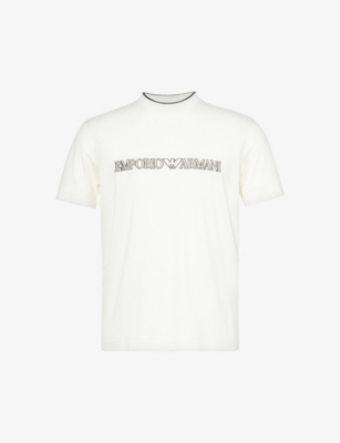 EMPORIO ARMANI: Logo text-embroidered cotton-jersey T-shirt