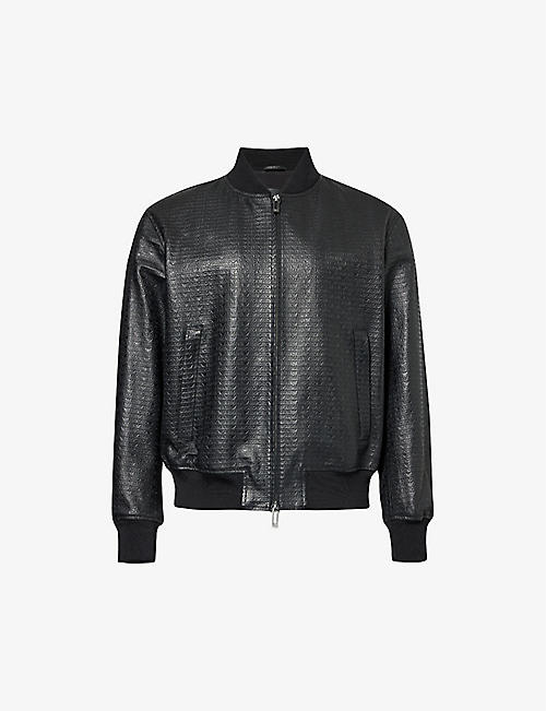 EMPORIO ARMANI: Logo-embossed leather jacket