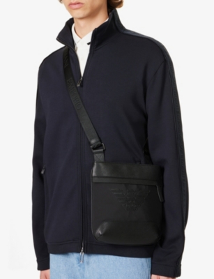 Shop Emporio Armani Brand-appliqué Leather Crossbody Bag In Black/black