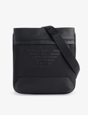 Shop Emporio Armani Brand-appliqué Leather Crossbody Bag In Black/black