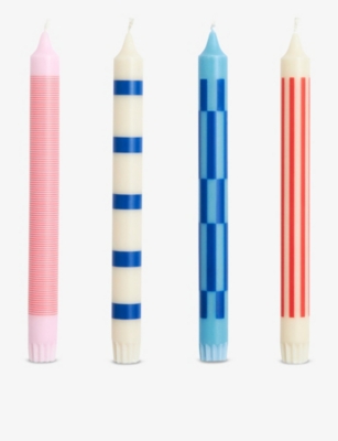 HAY: Graphic-pattern wax candles set of four